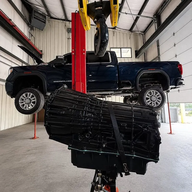 2020 Duramax on the lift with the transmission out for a Stage 1 build